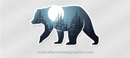Black Bear Silhouette with Moon and Trees Sticker